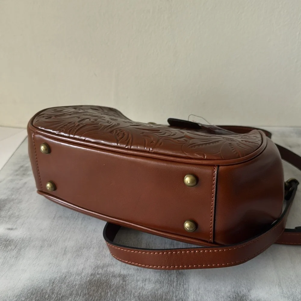 Patricia Nash Gracchi Tooled Leather Crossbody Handbag Florence Brown